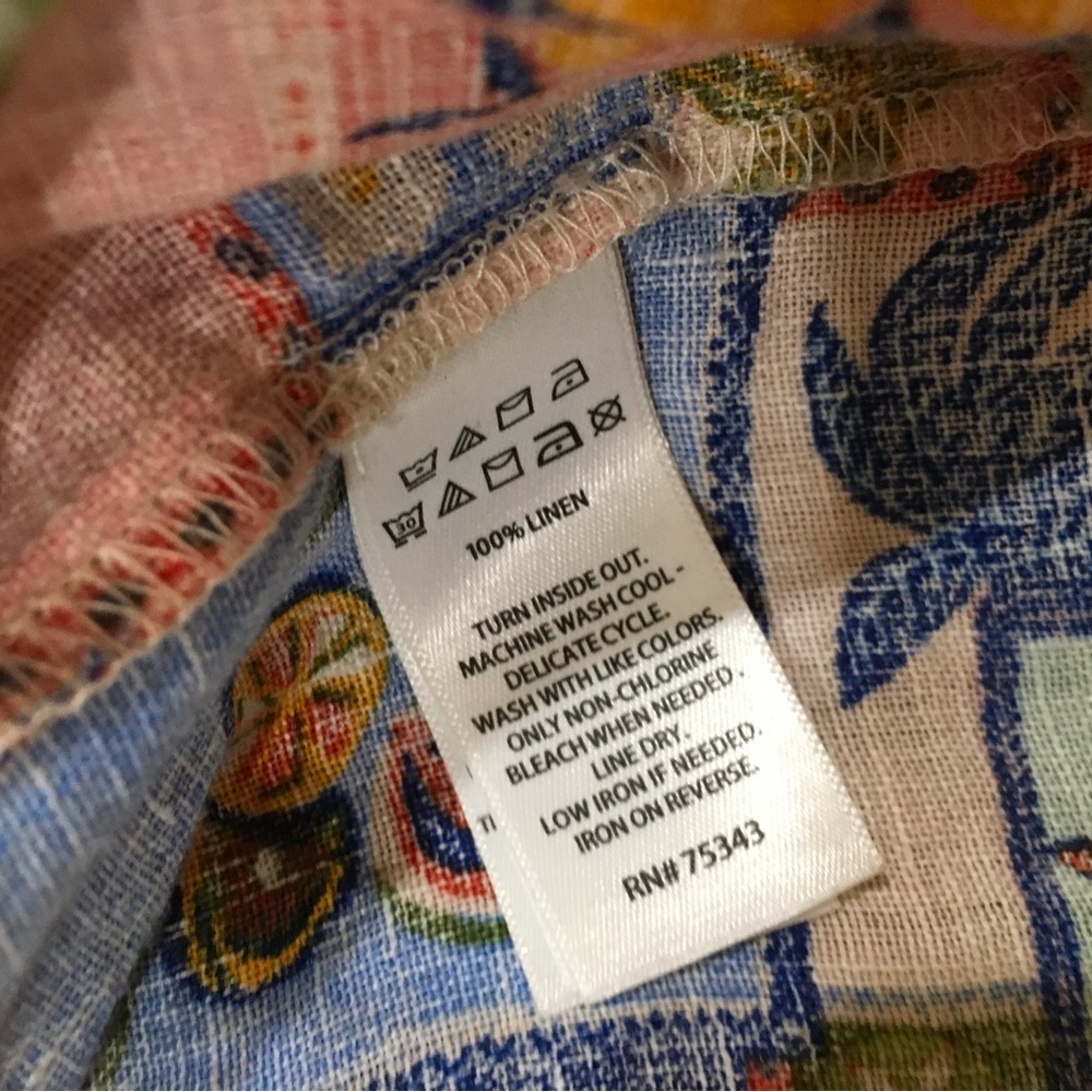 C&C California top patchwork Print 100% Linen Blue Pink women 1X New - Picture 4 of 5